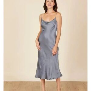 Park and fifth waldorf slate satin dress medium